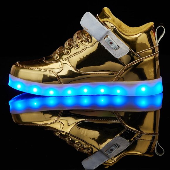 ⚡Unisex Gold High Top USB Charging Light Up Shoes Sports LED Dancing Sneakers - Picture 3 of 7